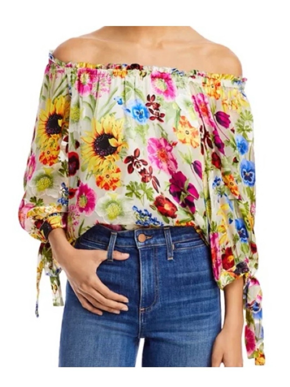 Alice + Olivia Off-Shoulder Floral Blouse in Multi-Color